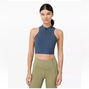 Lululemon Unleash Strength Size 8 Wedgwood Blue Sports Bra Zip Up Modesty Pads